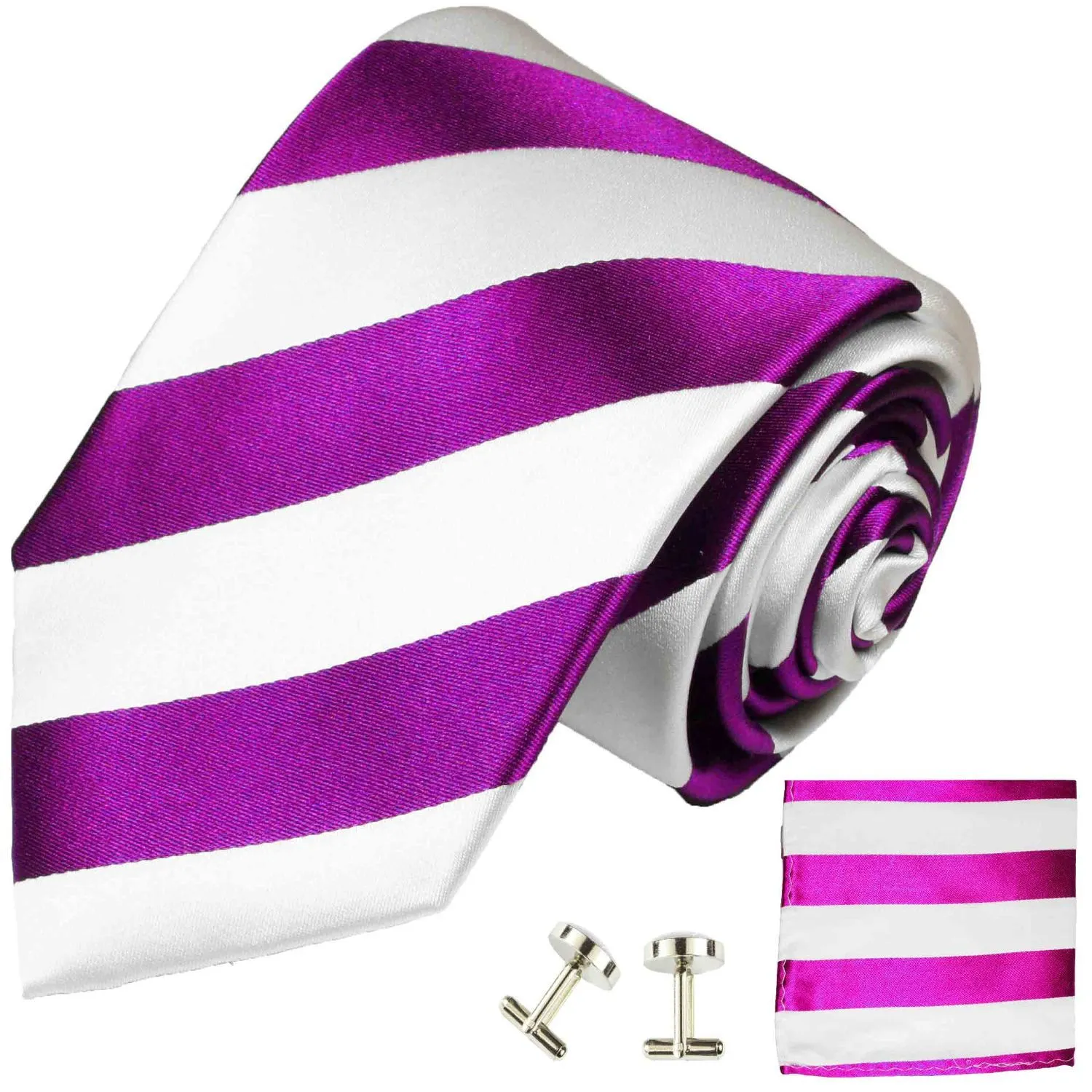 Silk Necktie Set by Paul Malone . Purple and White Stripes