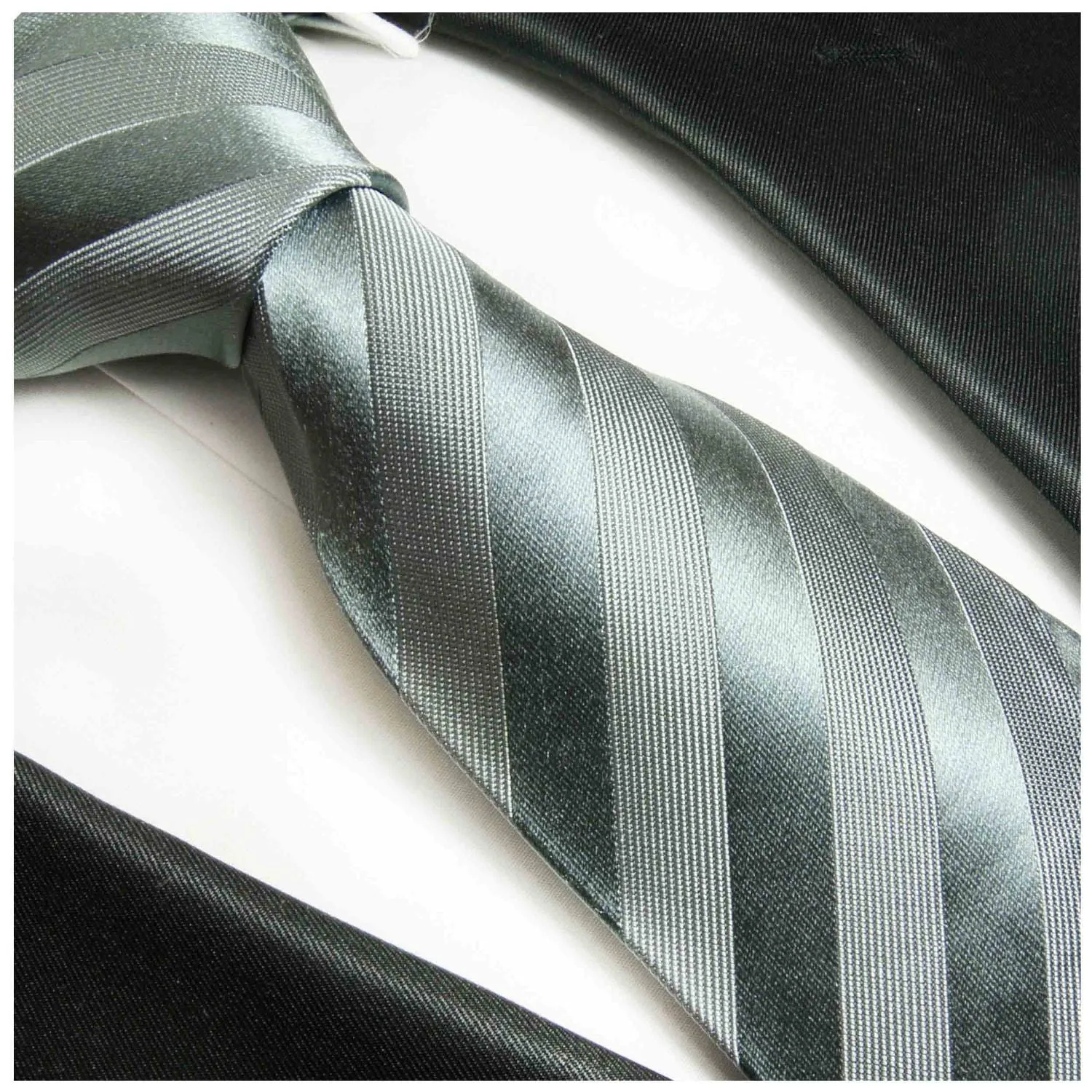 Silver Grey Striped Silk Tie and Accessories