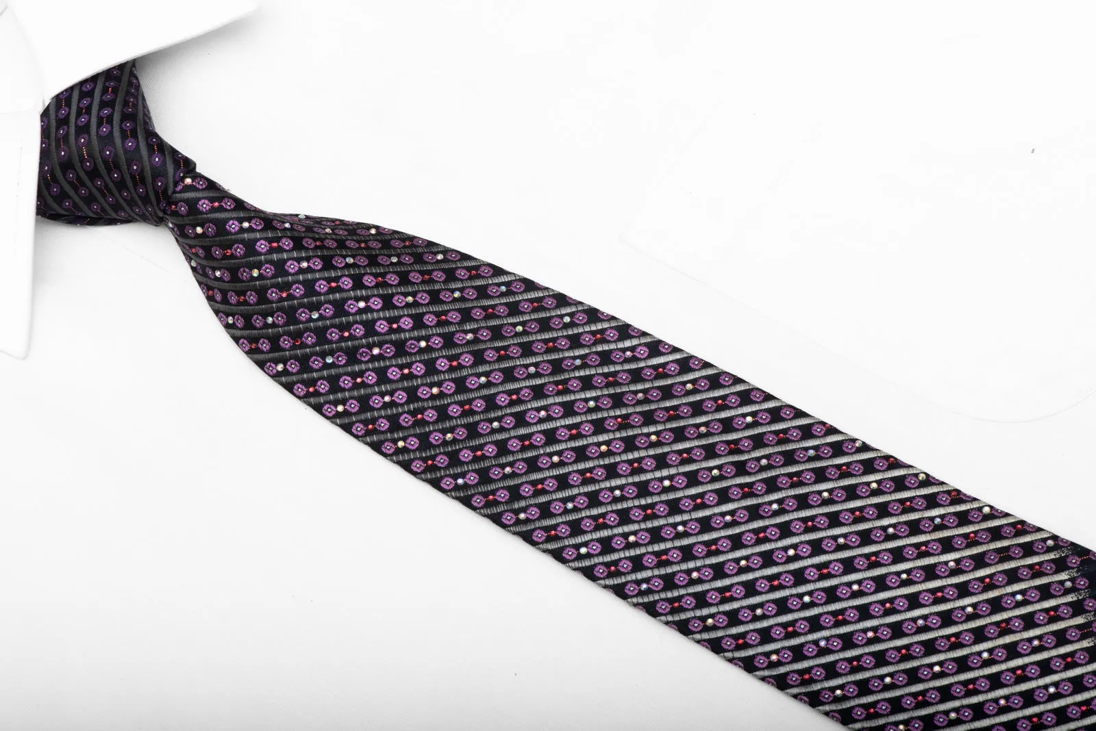 Silver Striped On Navy Rhinestone Tie With Copper Sparkles