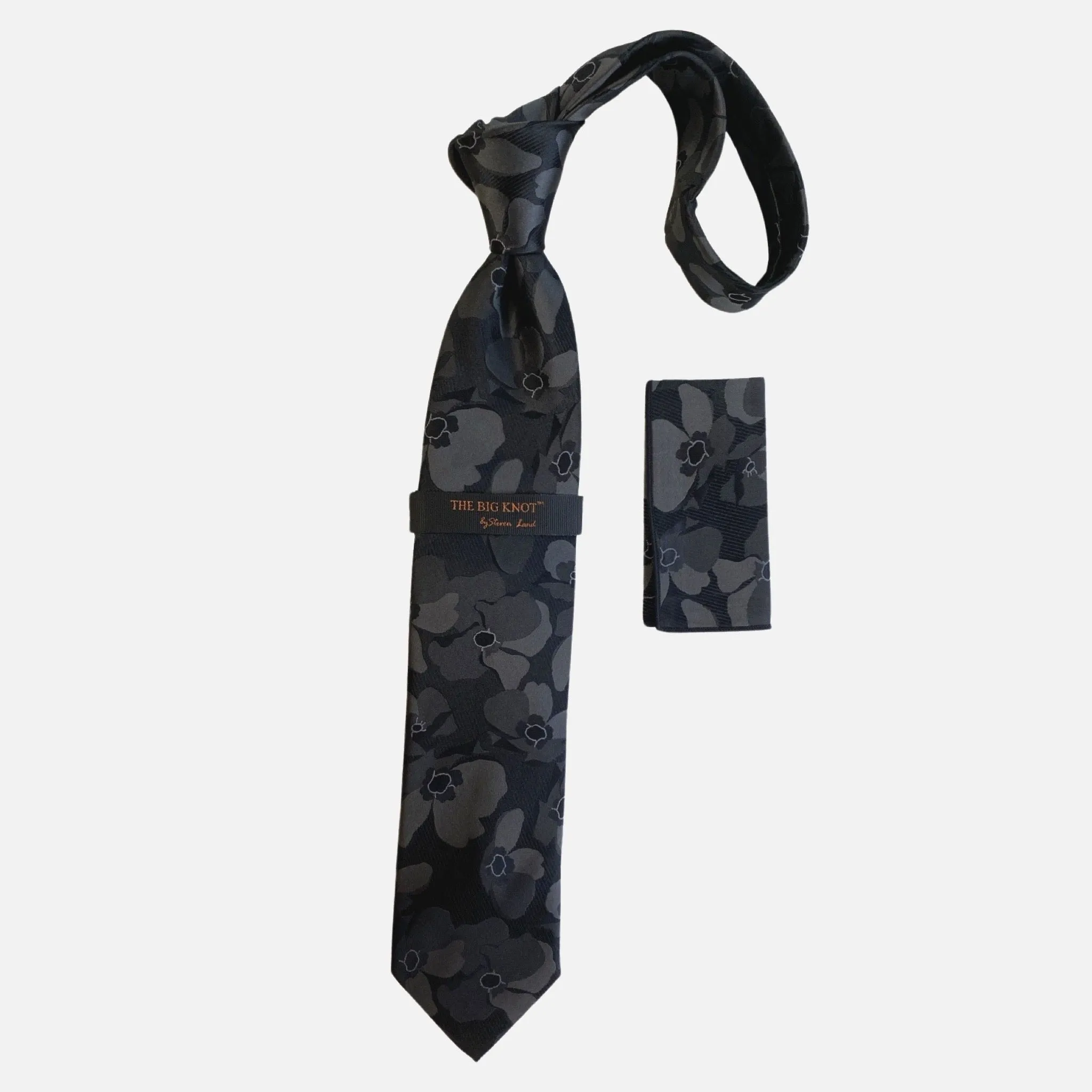 Steven Land “BW2404” Black Silk Tie and Hanky