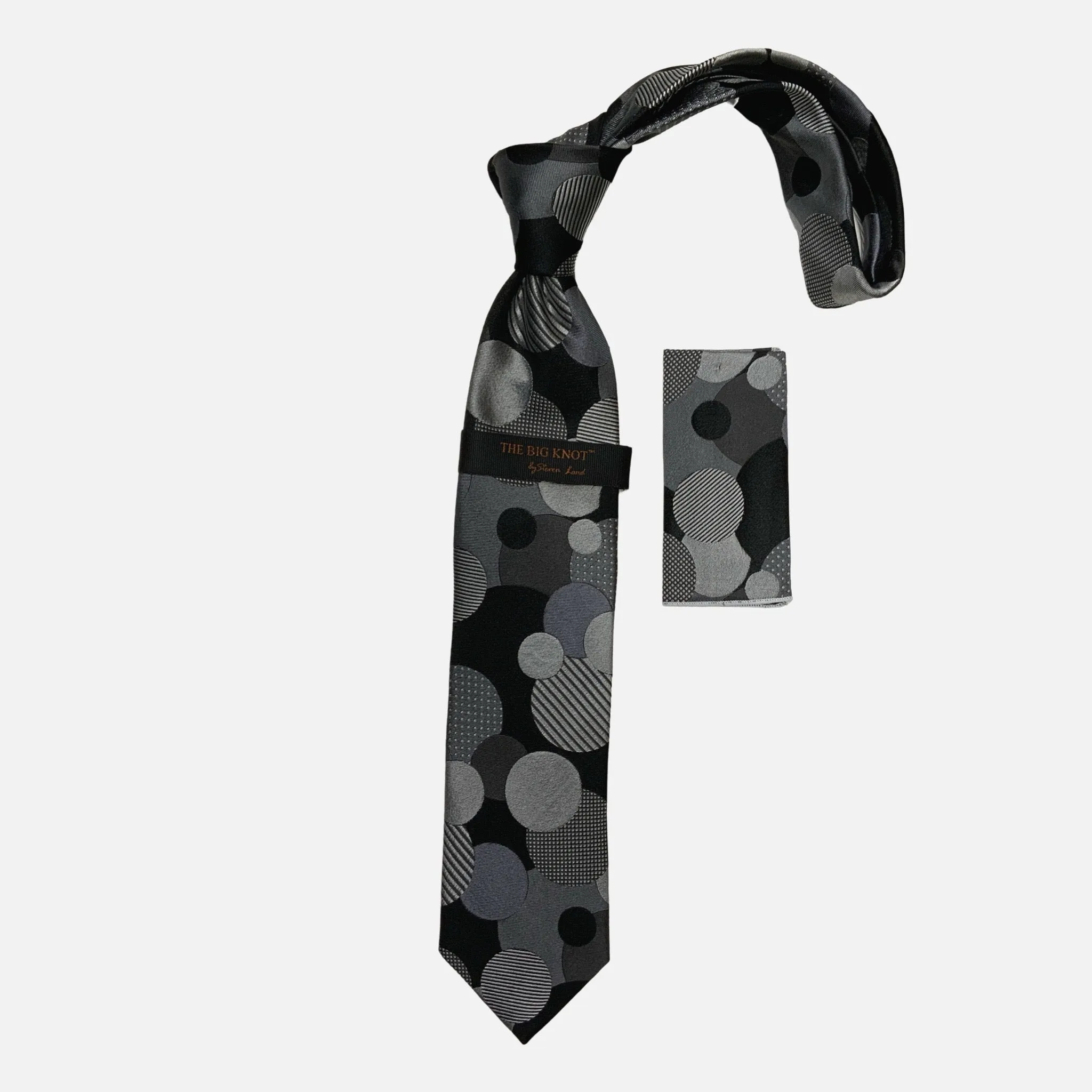 Steven Land “BW2429” Black Silk Tie and Hanky