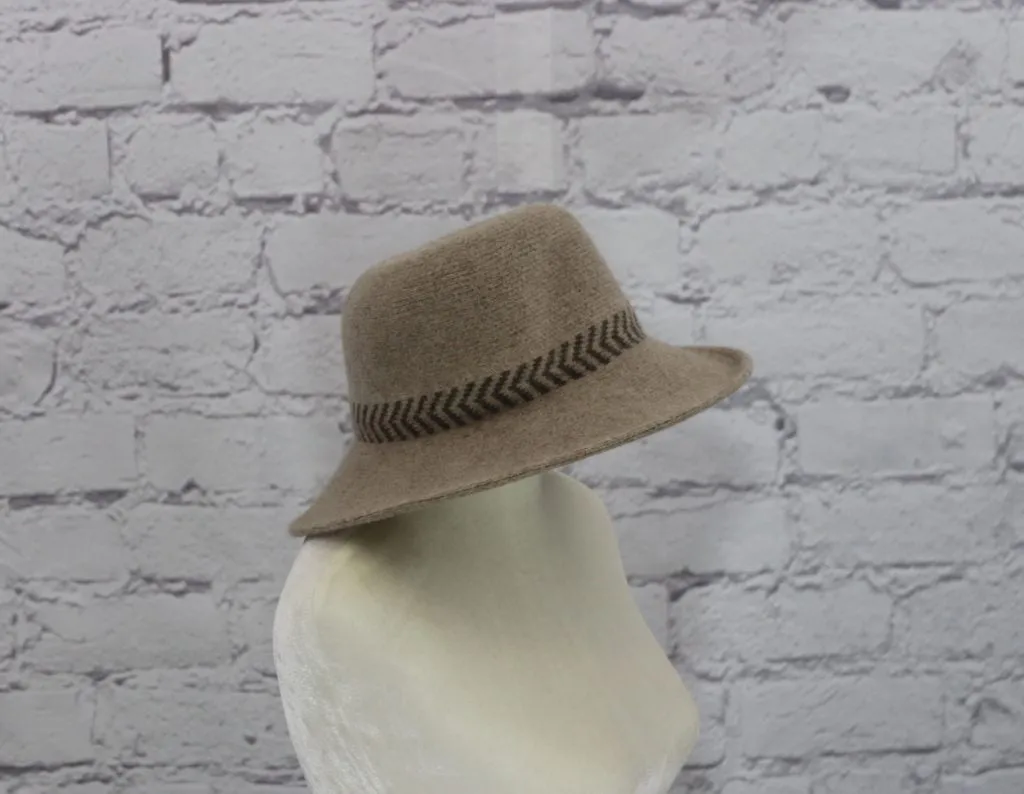 Stylish wool cloche hat with tucked tie rope