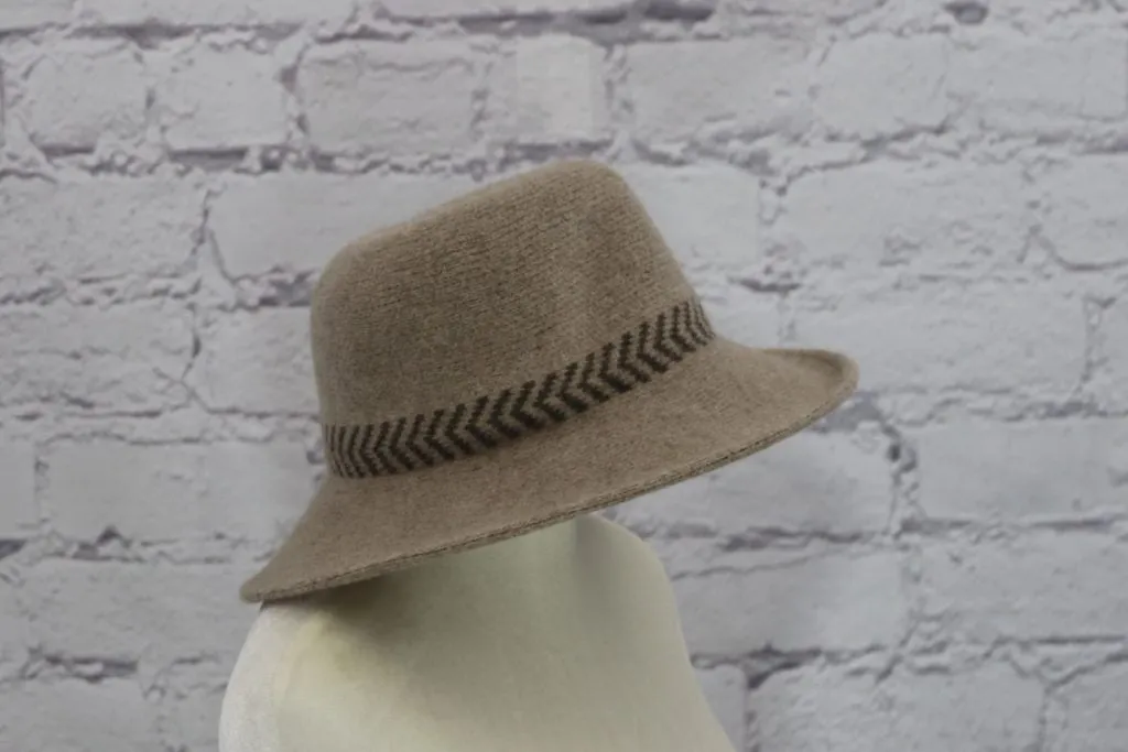 Stylish wool cloche hat with tucked tie rope