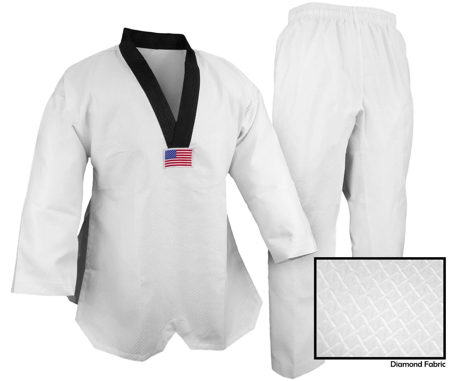 Taekwondo Uniform, Deluxe Jacquard, White, Black Trim