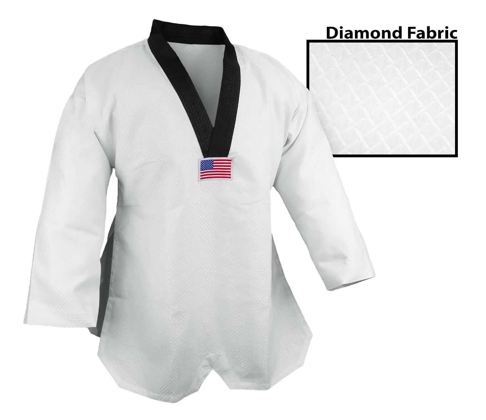 Taekwondo Uniform, Deluxe Jacquard, White, Black Trim