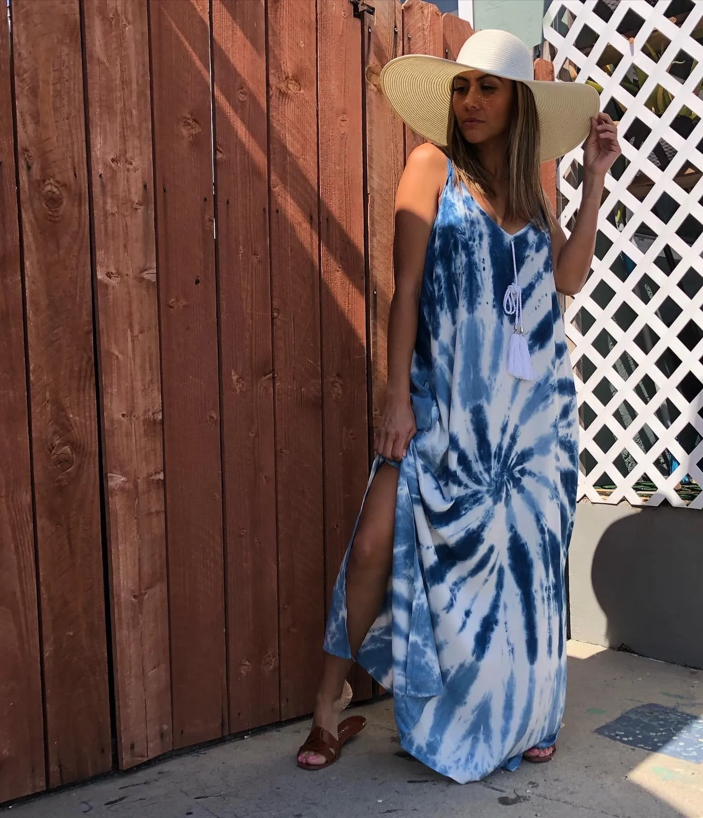 Tie-Dye Long Maxi Dress with Pockets