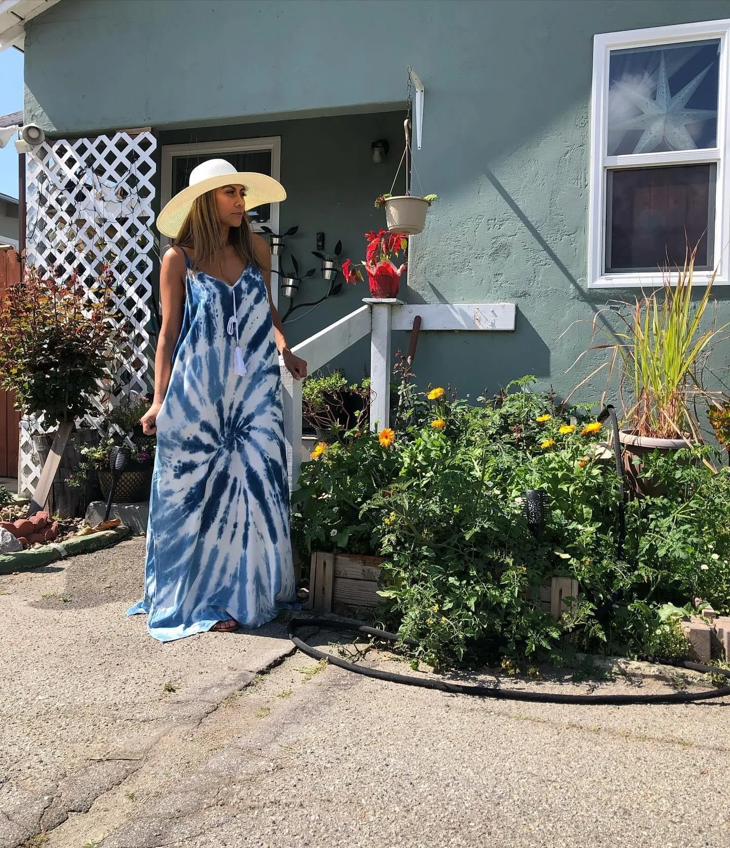 Tie-Dye Long Maxi Dress with Pockets