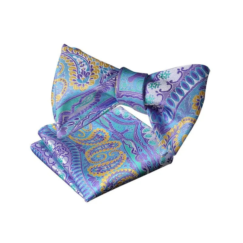 Tie Your Own Bow Tie - Blue Purple and Yellow Paisley