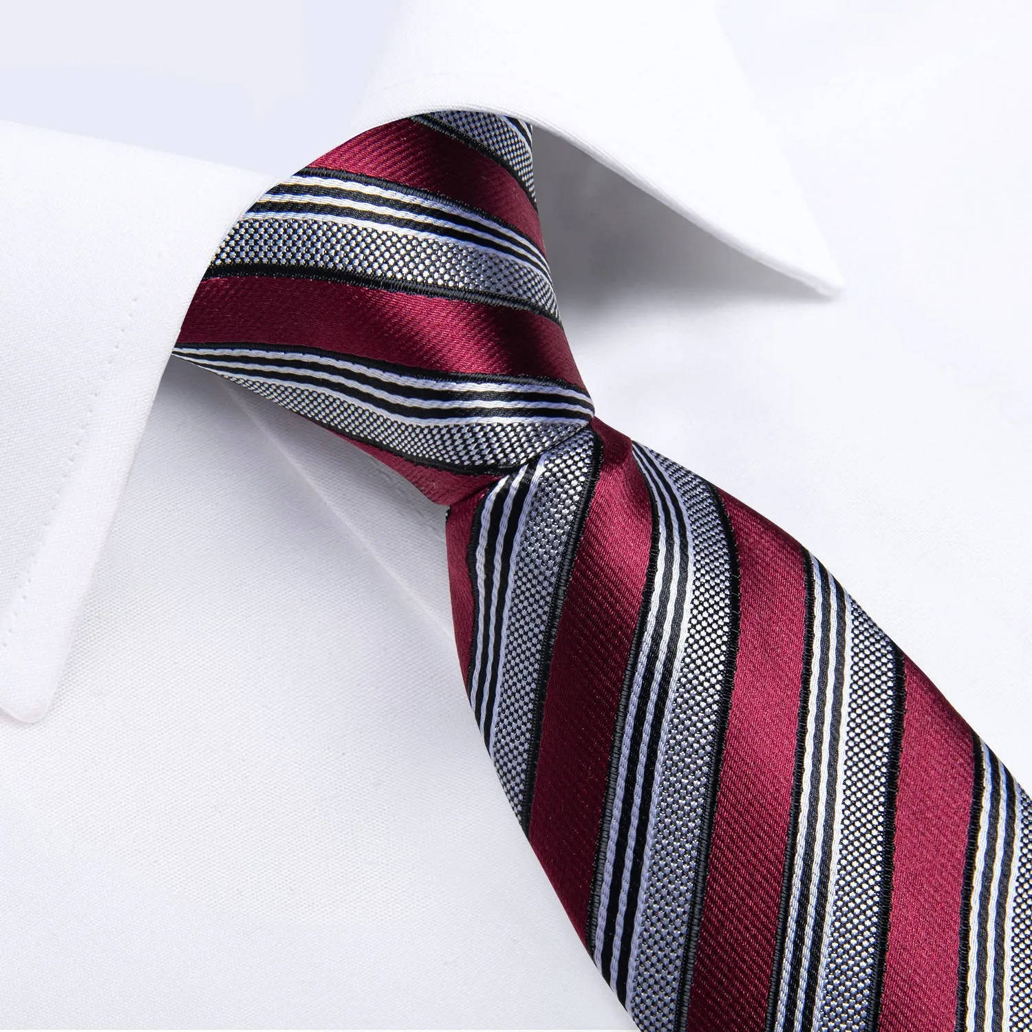 Ties2you Children's Tie Burgundy Grey Striped Pre-Tied Necktie Hanky Set