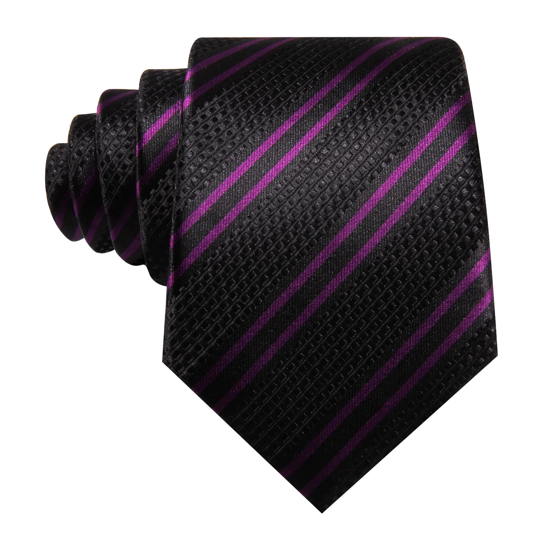 Ties2you Silk Tie Black Purple Striped Men's Tie Pocket Square Cufflinks Set