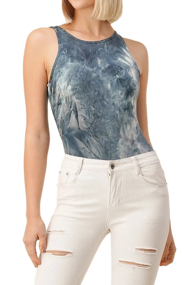 Women's Regular Blue Tie Dye Printed Bodysuit